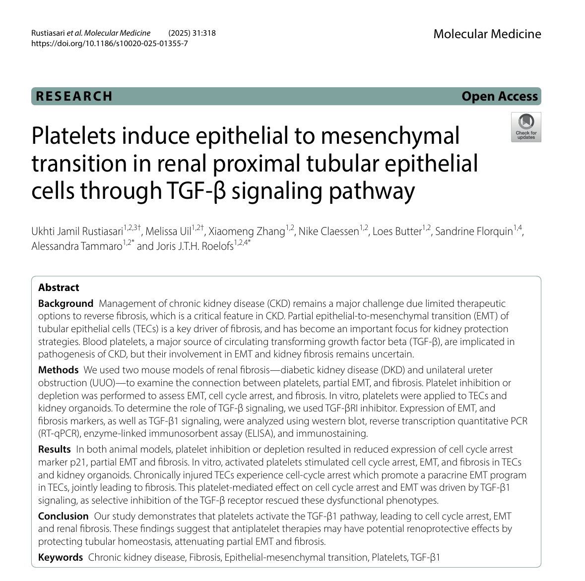 血小板诱导肾纤维化机制示意图